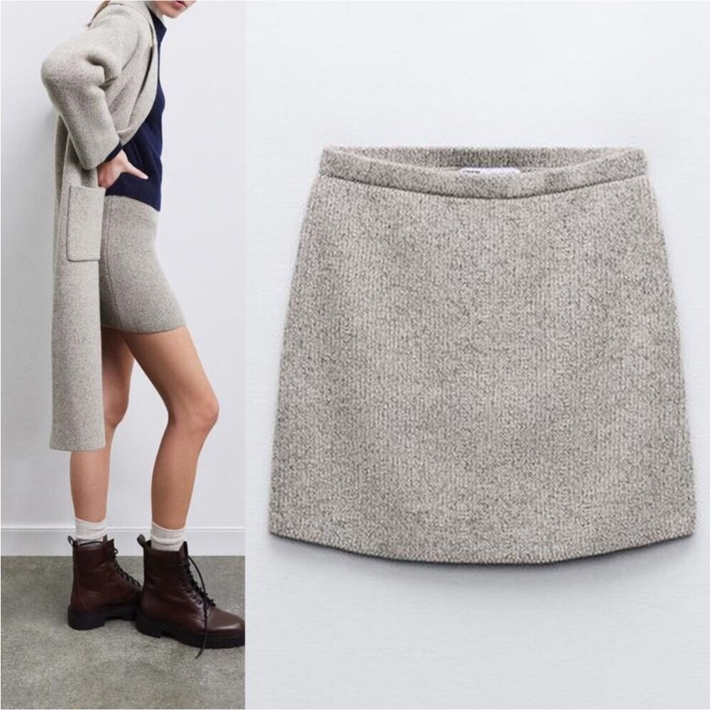 Zara Wool Blend Sweater Knit Mini Skirt